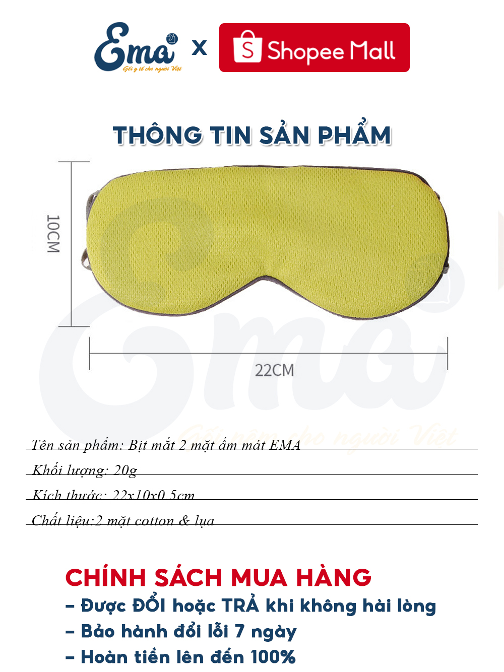 Bịt mắt che sáng 2 mặt EMA thoáng khí – ấm mùa đông, mát mùa hè, không ...