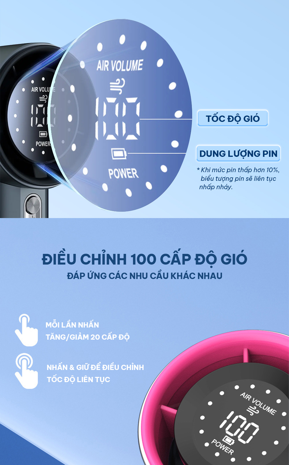 Quạt cầm tay Camy Super Turbo máy quạt tích điện mini 100 tốc độ gió 4000mAh màn hình led BH 6 tháng