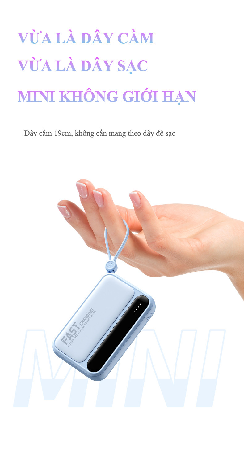 Pin Sạc Dự Phòng 20000mAh Tích Hợp 4 Cáp, Màn Hình LED, Type-C Lightning Micro USB, Nhỏ Gọn – ảnh mô tả chi tiết 3