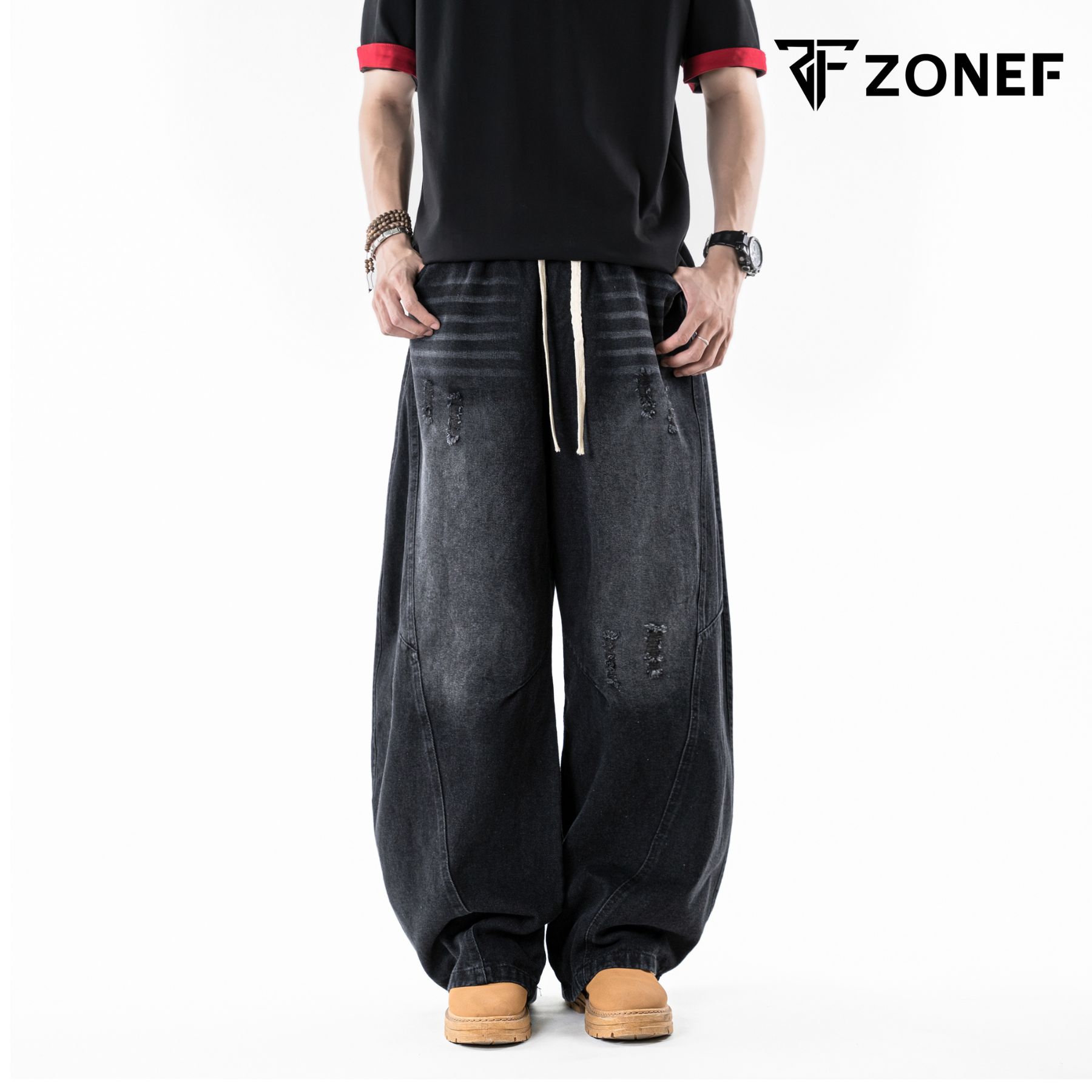 Quần Jean Ống Cong Form Rộng ZONEF STORE RETRO Cạp Chun Quần Bò Nam Nữ ...