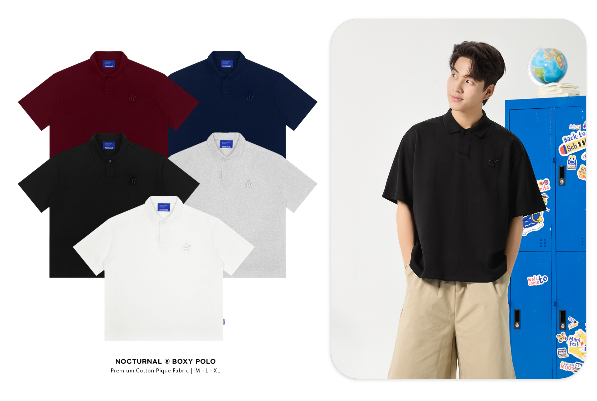 Áo Polo Form Boxy NOCTURNAL Boxy Polo Cotton Pique Nam Nữ Unisex ...