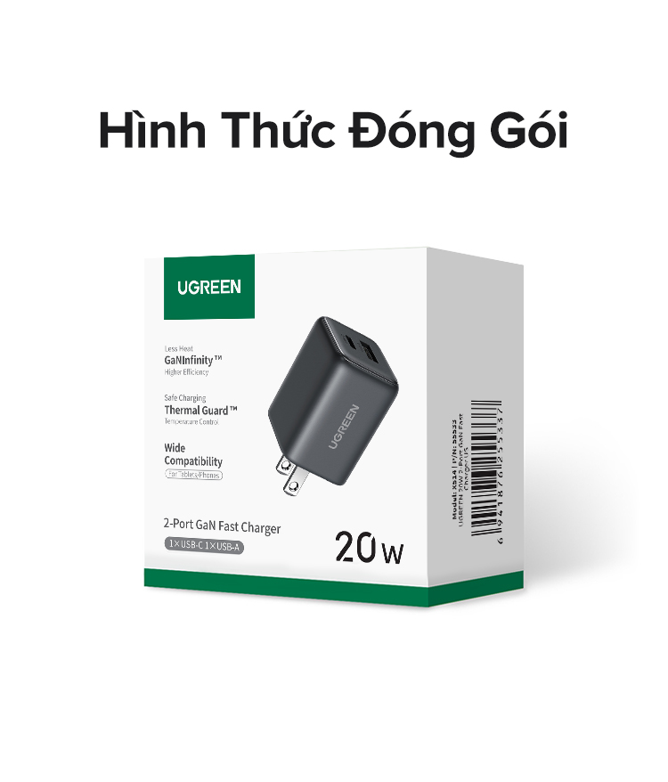 【 Nexode + 2 Cổng 】 UGREEN 20W GaN Sạc Mini USB C Sạc Điện Thoại PD3.0 QC3.0 Cho iP16 15 Pro Max Samsung S25 Ultra – ảnh mô tả chi tiết 10