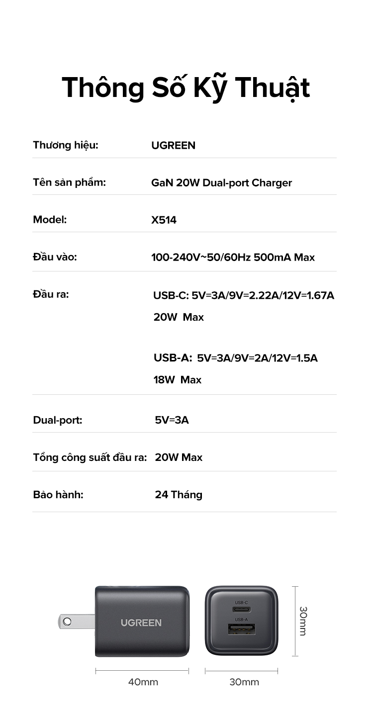 【 Nexode + 2 Cổng 】 UGREEN 20W GaN Sạc Mini USB C Sạc Điện Thoại PD3.0 QC3.0 Cho iP16 15 Pro Max Samsung S25 Ultra – ảnh mô tả chi tiết 11