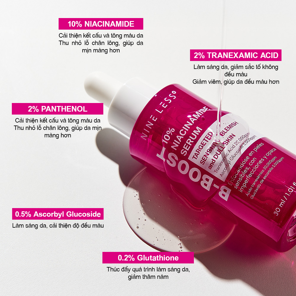 Tinh chất dưỡng sáng, kiềm dầu, thu nhỏ lỗ chân lông NINELESS B-boost ...