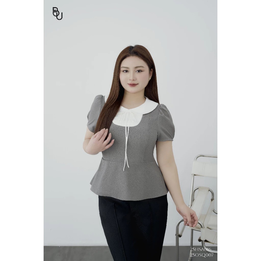 Áo peplum cổ sen bấu ly ngực phối trắng BIGSIZE (55kg đến 95kg ...