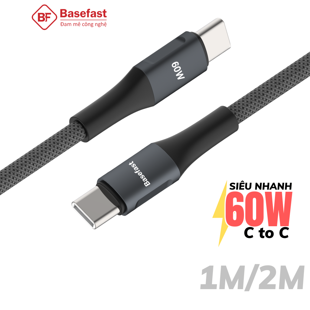 Dây sạc nhanh Type C 60W Basefast cáp bọc dù C to C dài 1m 2m dùng cho Phone 15 16 samsung xiaomi .. – ảnh mô tả chi tiết 2