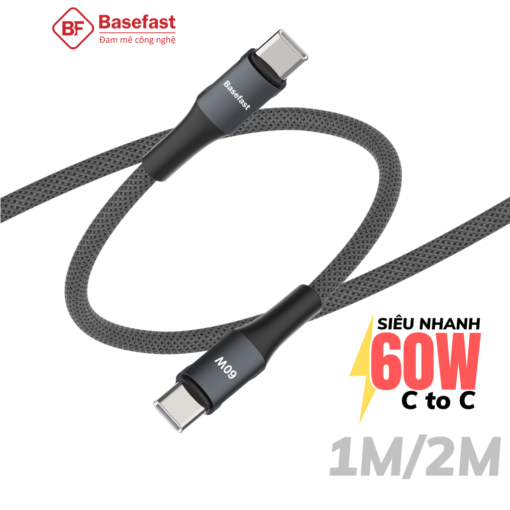 Dây sạc nhanh Type C 60W Basefast cáp bọc dù C to C dài 1m 2m dùng cho Phone 15 16 samsung xiaomi .. – ảnh mô tả chi tiết 3