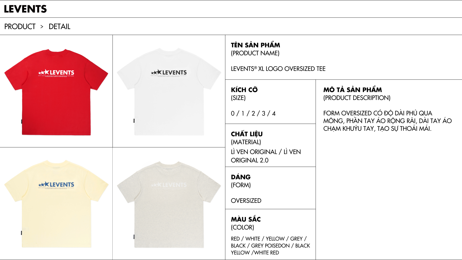 Áo Thun Levents XL Logo Oversized Tee 100% Cotton Unisex T-shirt ...