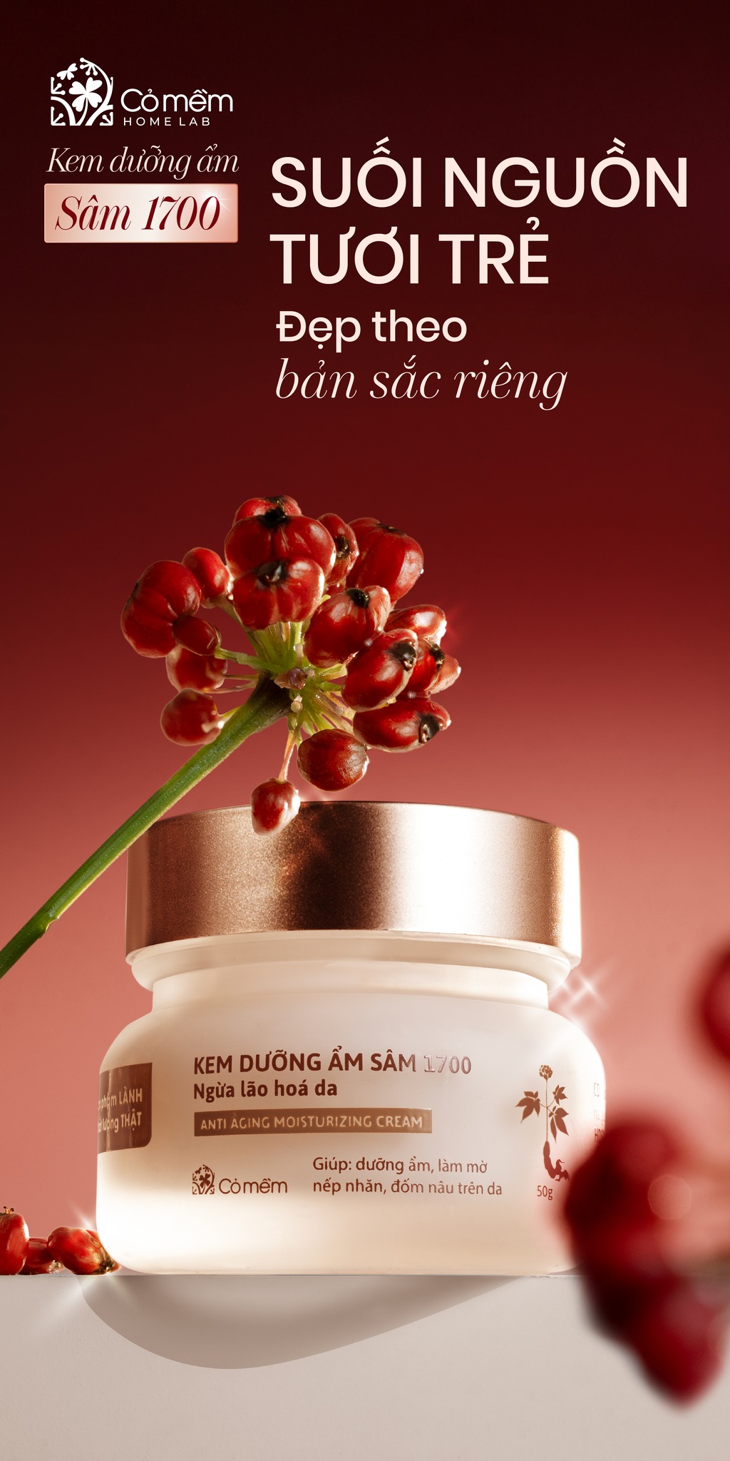 Kem dưỡng ẩm da mặt Sâm 1700 Ngừa Lão Hoá da Giúp Mờ Nếp Nhăn Và Đốm Nâu Cỏ Mềm 50g