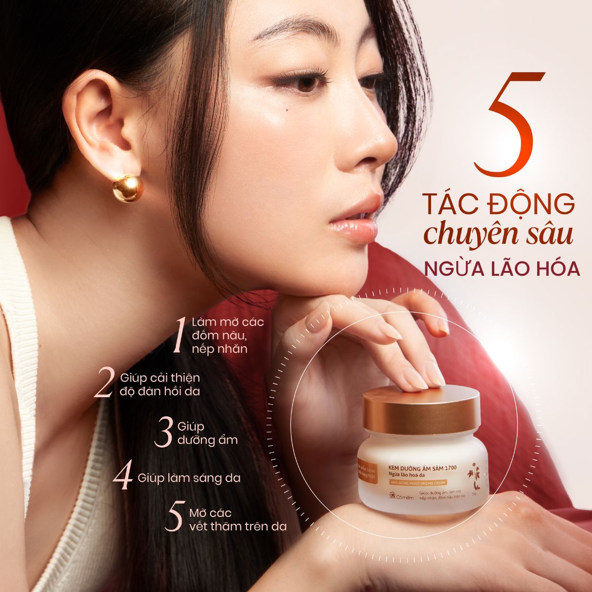 Kem dưỡng ẩm da mặt Sâm 1700 Ngừa Lão Hoá da Giúp Mờ Nếp Nhăn Và Đốm Nâu Cỏ Mềm 50g