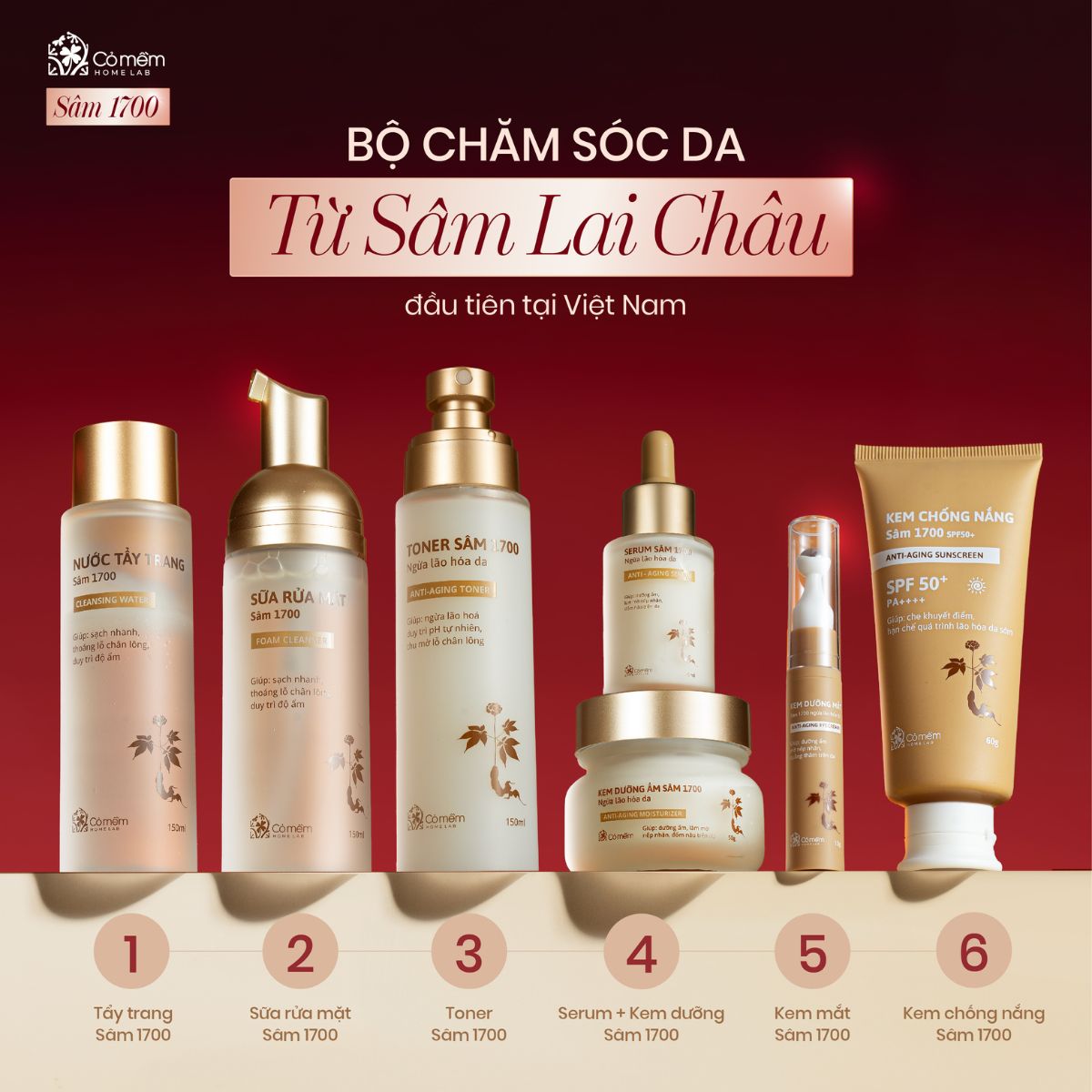 Kem dưỡng ẩm da mặt Sâm 1700 Ngừa Lão Hoá da Giúp Mờ Nếp Nhăn Và Đốm Nâu Cỏ Mềm 50g