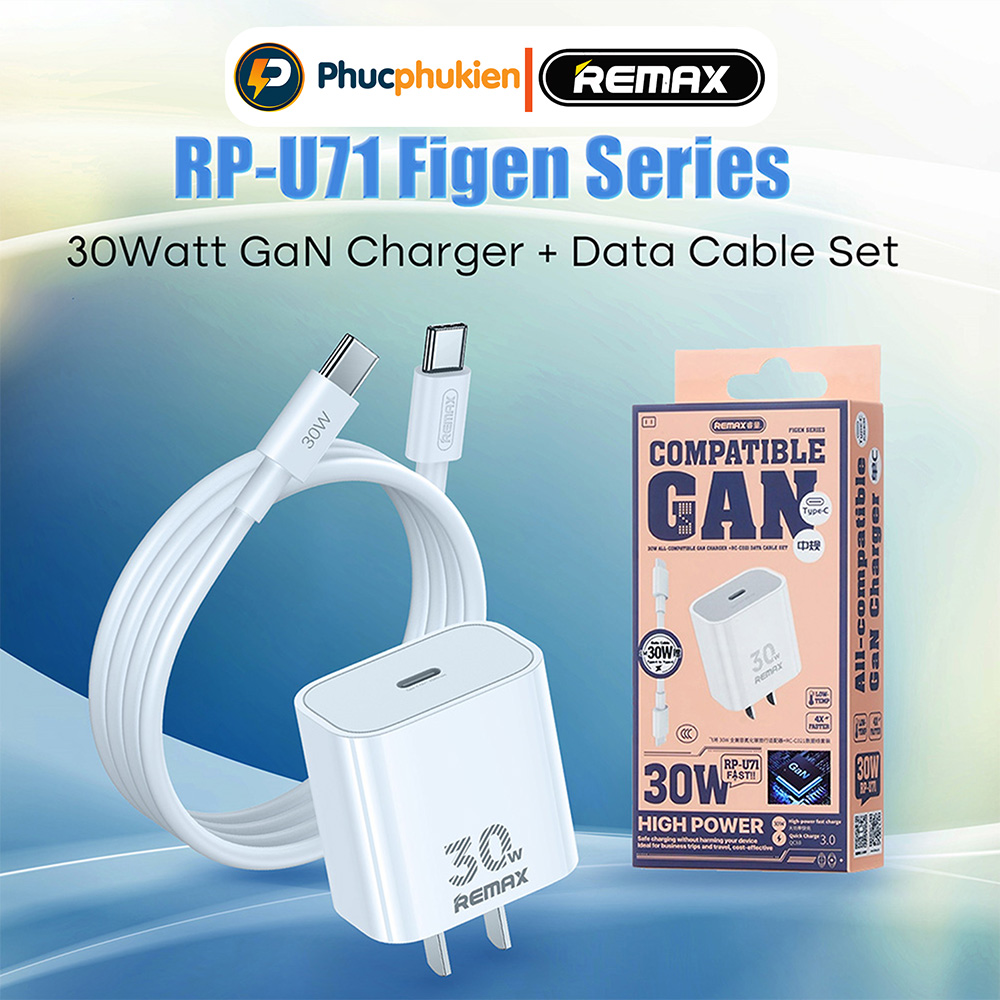Remax U71 - Bộ sạc 30w gồm củ sạc + Dây type C to type C sạc nhanh 30w ...