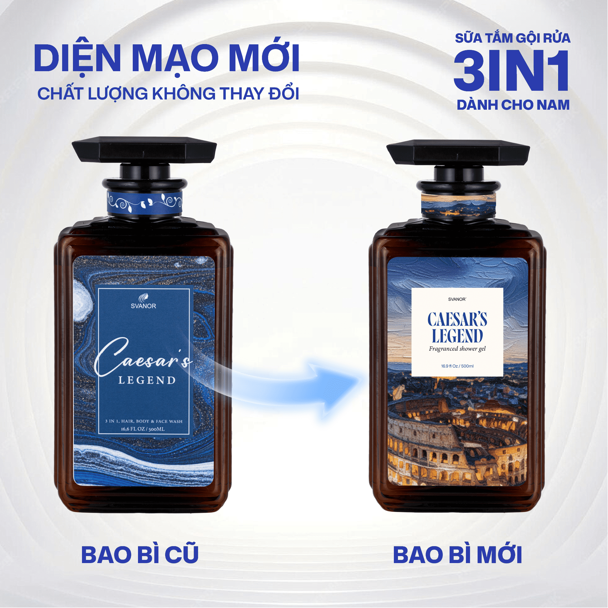 Sữa tắm gội nam 3 in 1 hương nước hoa Svanor 500ml chuẩn xuất khẩu làm sạch sâu - Cesar's Legend