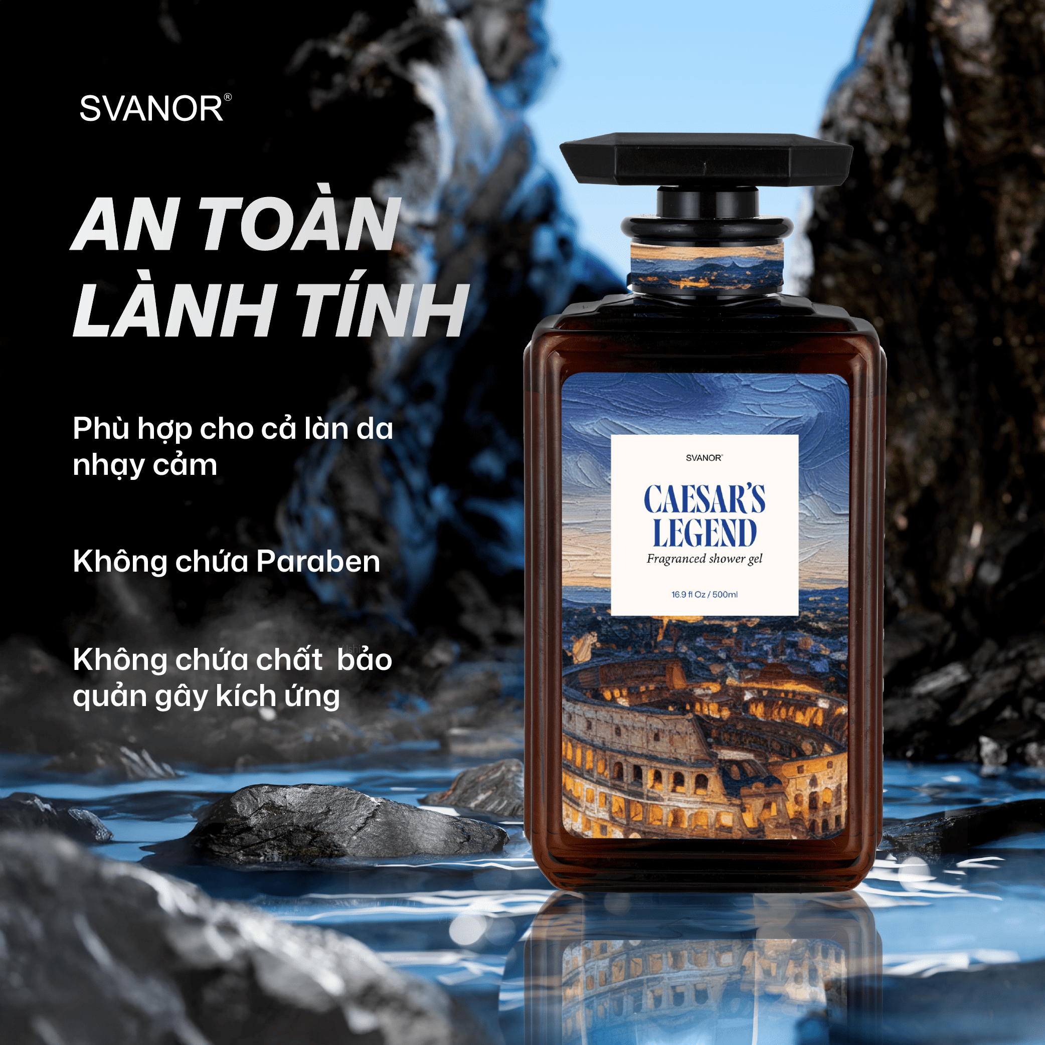 Sữa tắm gội nam 3 in 1 hương nước hoa Svanor 500ml chuẩn xuất khẩu làm sạch sâu - Cesar's Legend