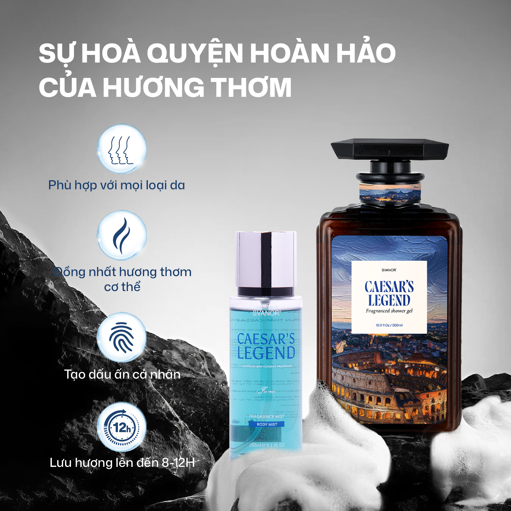 Sữa tắm gội nam 3 in 1 hương nước hoa Svanor 500ml chuẩn xuất khẩu làm sạch sâu - Cesar's Legend