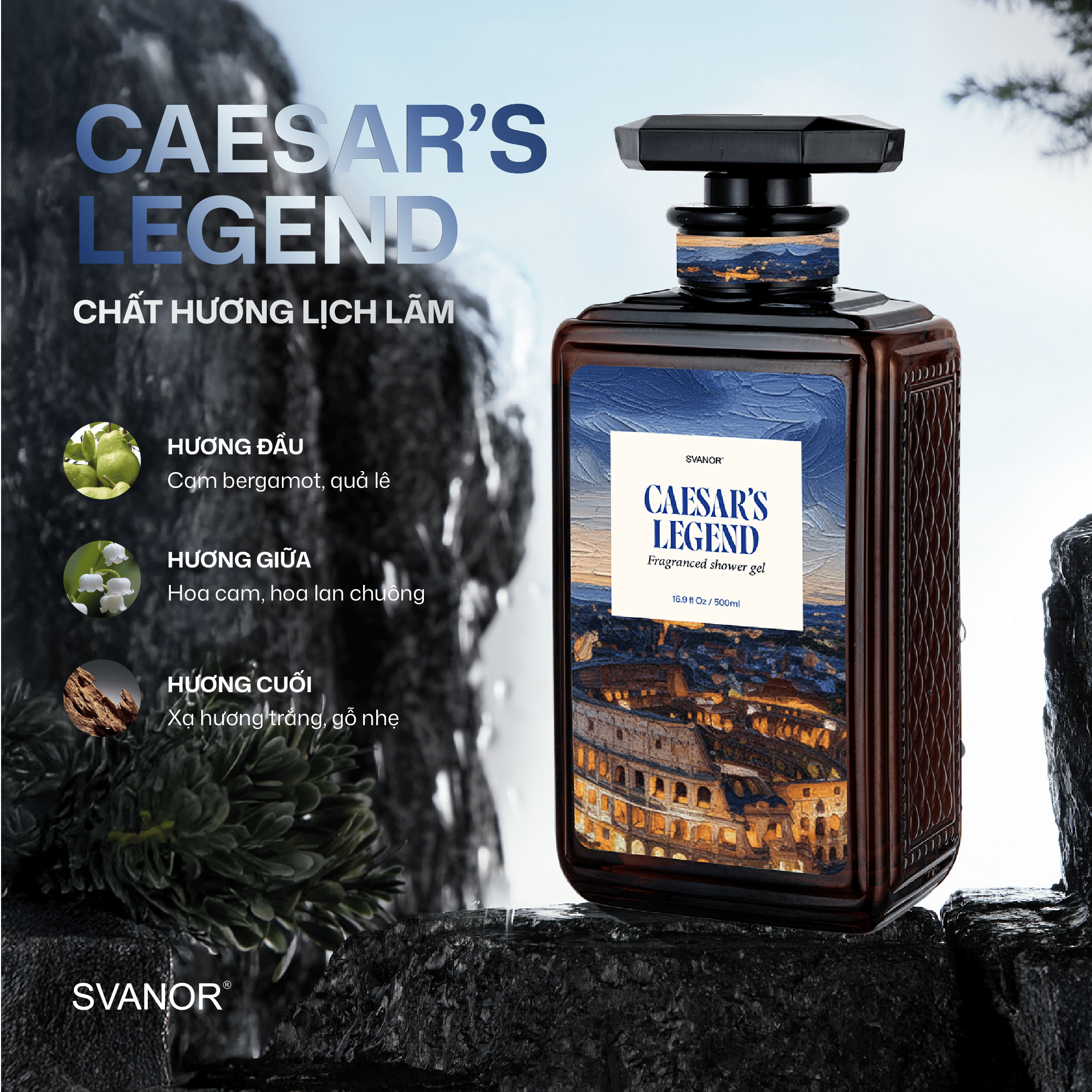 Sữa tắm gội nam 3 in 1 hương nước hoa Svanor 500ml chuẩn xuất khẩu làm sạch sâu - Cesar's Legend
