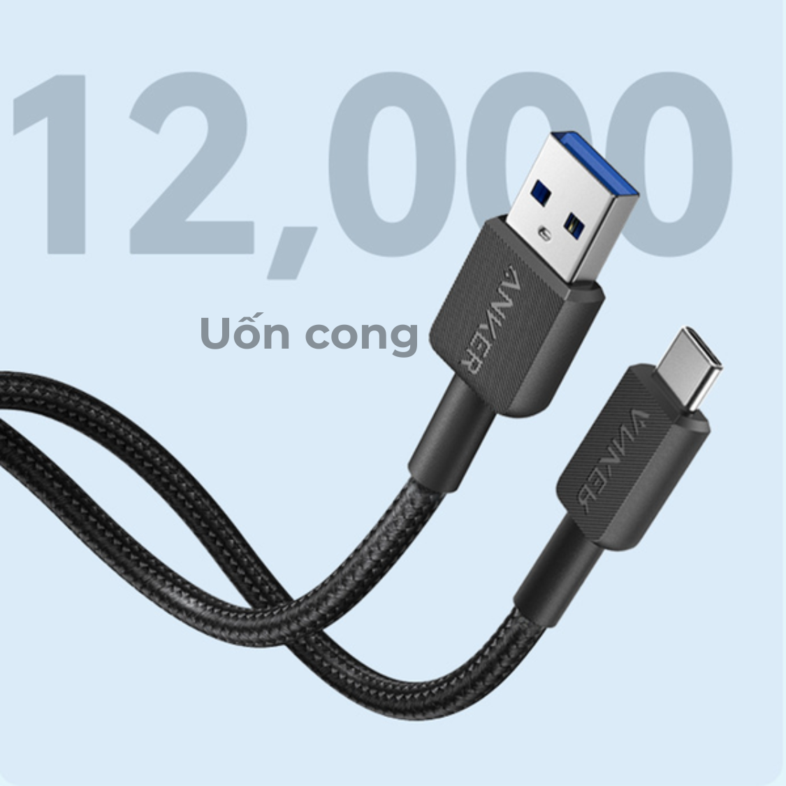 Cáp sạc nhanh USB to Type-C Anker 322 A81H5 thiết kế bền bỉ vỏ bện nylon