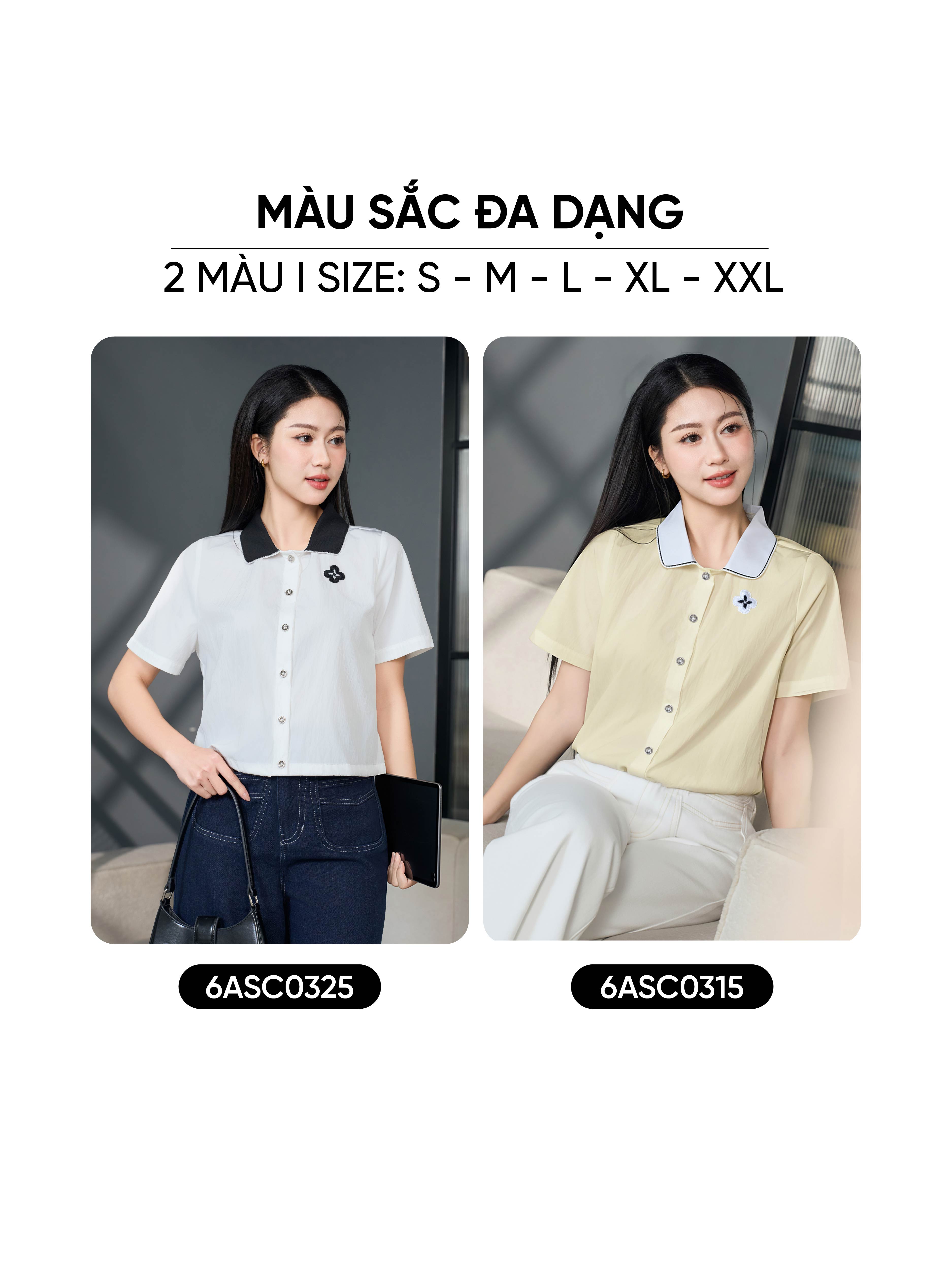 Áo sơ mi nữ CARDINA chất thô gió tay cộc gấu rút phối cổ 6ASC03 ...