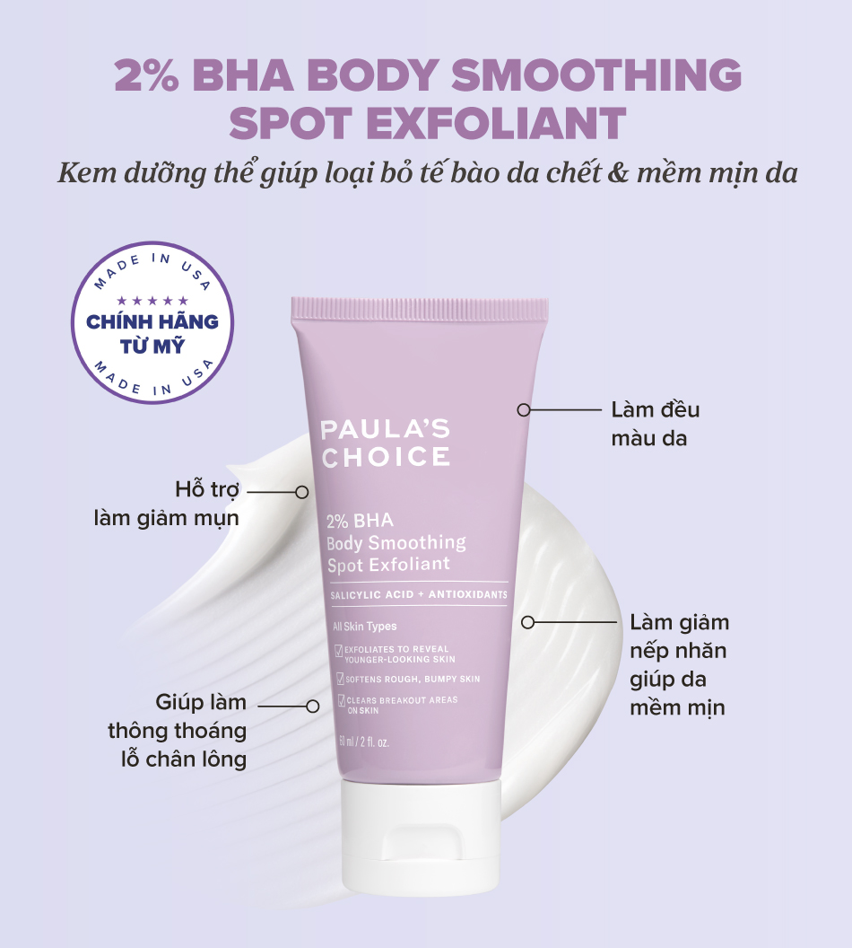 Kem dưỡng thể hỗ trợ giảm mụn và làm mịn da Paula's Choice 2% BHA Body ...