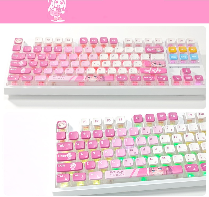 Keycap Bocchi the Rock thick PBT xuyên led in dyesub 5 mặt 129 phím ...