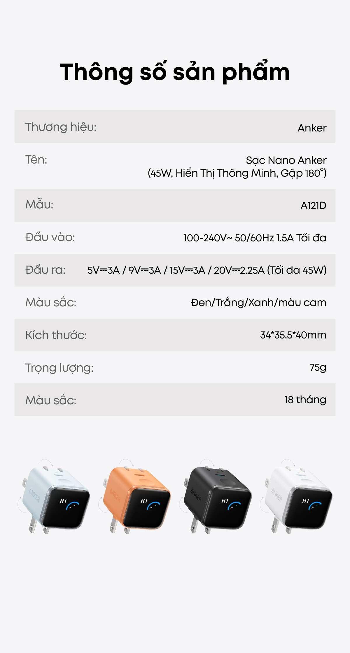 [Mới] Củ sạc nhanh Anker Nano Charger 45W, thiết kế chân gập, sạc nhanh iPhone Duo/18/17/16/Samsung – ảnh mô tả chi tiết 12