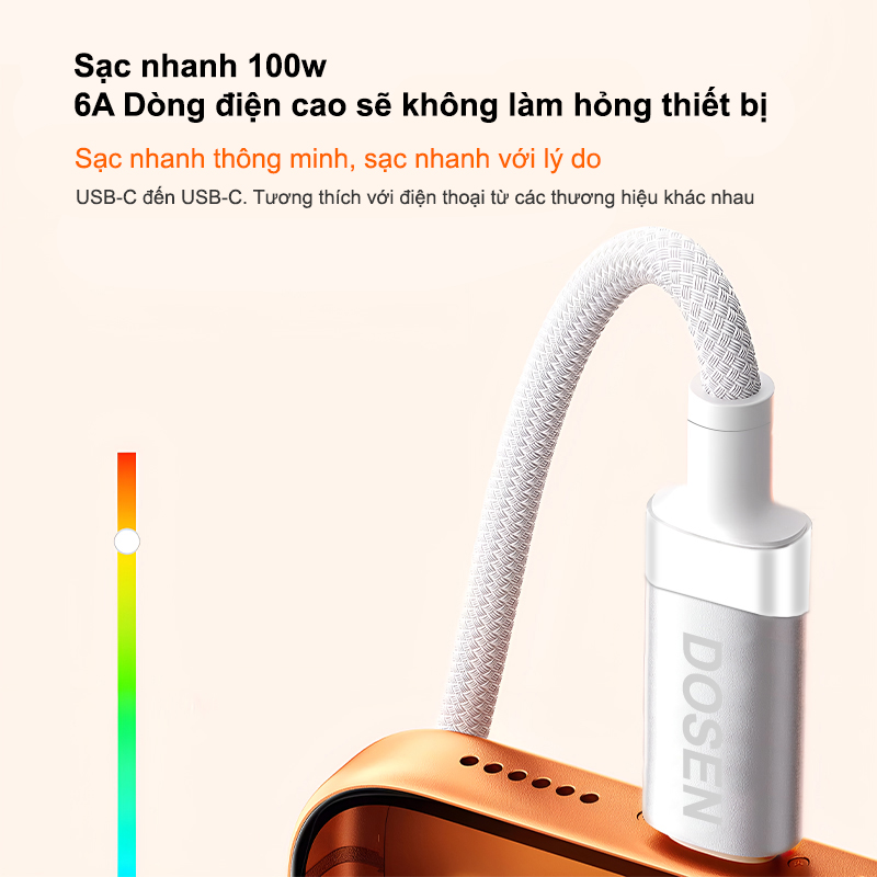 DOSEN PRO Dây cáp sạc nhanh PD 100W từ Type-C sang Type-C tiện dụng cho Macbook Pro Xiaomi Samsung – ảnh mô tả chi tiết 1