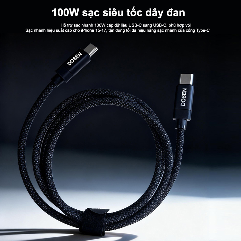 DOSEN PRO Dây cáp sạc nhanh PD 100W từ Type-C sang Type-C 6A tiện dụng cho Phone 15 Macbook Pro iPad Xiaomi Samsung – ảnh mô tả chi tiết 3