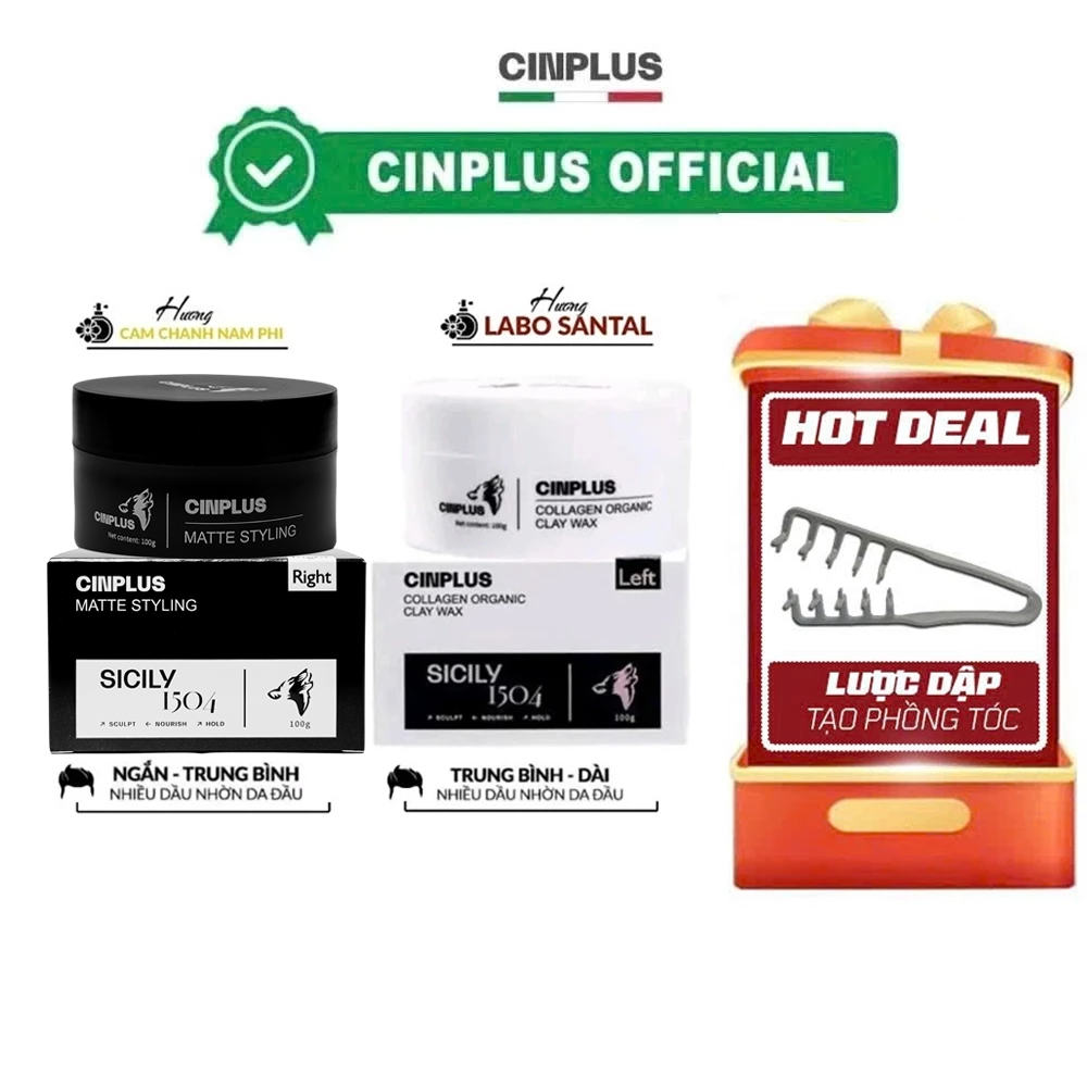 Sáp vuốt tóc CinPlus Clay Wax Sicily 1504 Right 100gr màu đen / Left ...
