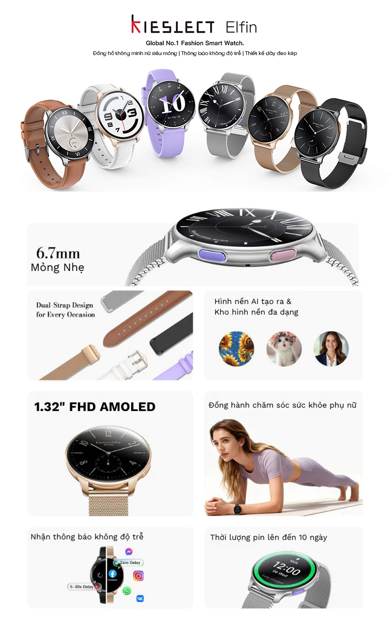 [Ưu đãi] Đồng hồ thông minh Kieslect Lady Watch Elfin - Màn hình 1.32 ...