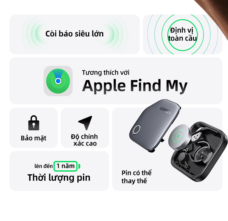 Ugreen Thẻ Thông Minh Định Vị Thông Minh Chống Mất Bluetooth5.0 Finder Airtag Theo Dõi Finder Định Vị cho iPhone 18 PM – ảnh mô tả chi tiết 2