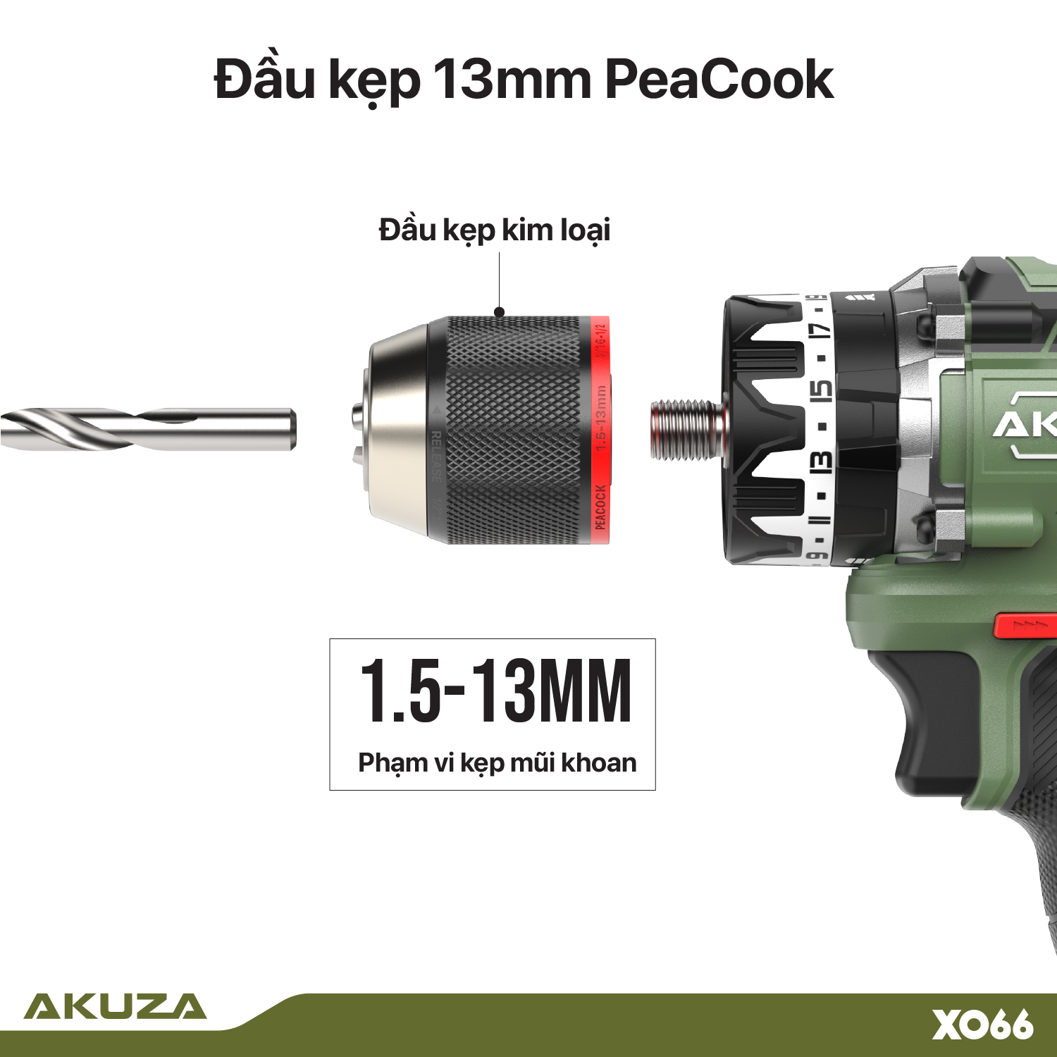 Thân máy khoan AKUZA X066,lực siết 65Nm, động cơ không chổi than, đầu ...