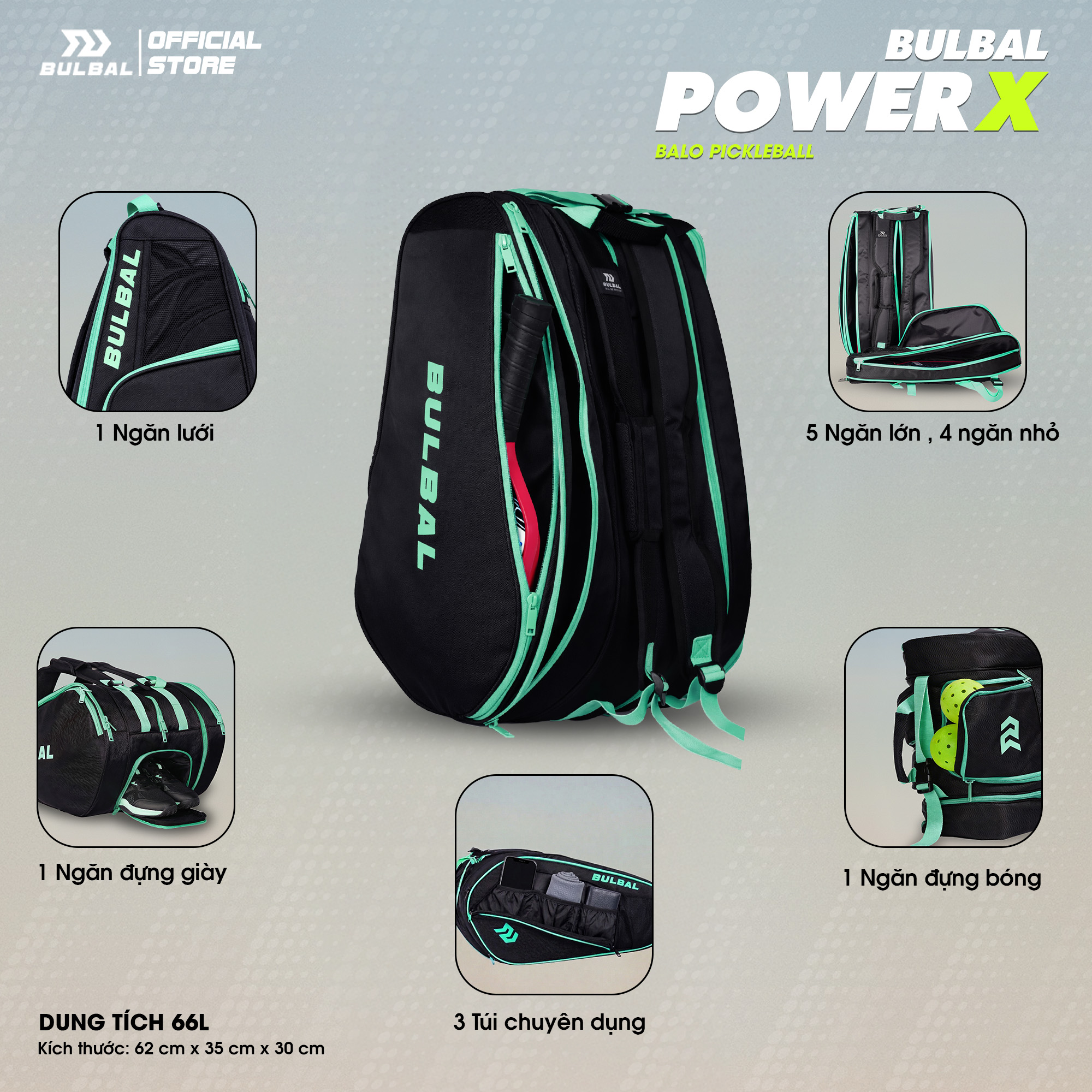 Balo Pickleball Bulbal Power X, Tách Rời 2 In 1, Kháng Nước, Ngăn Đựng ...
