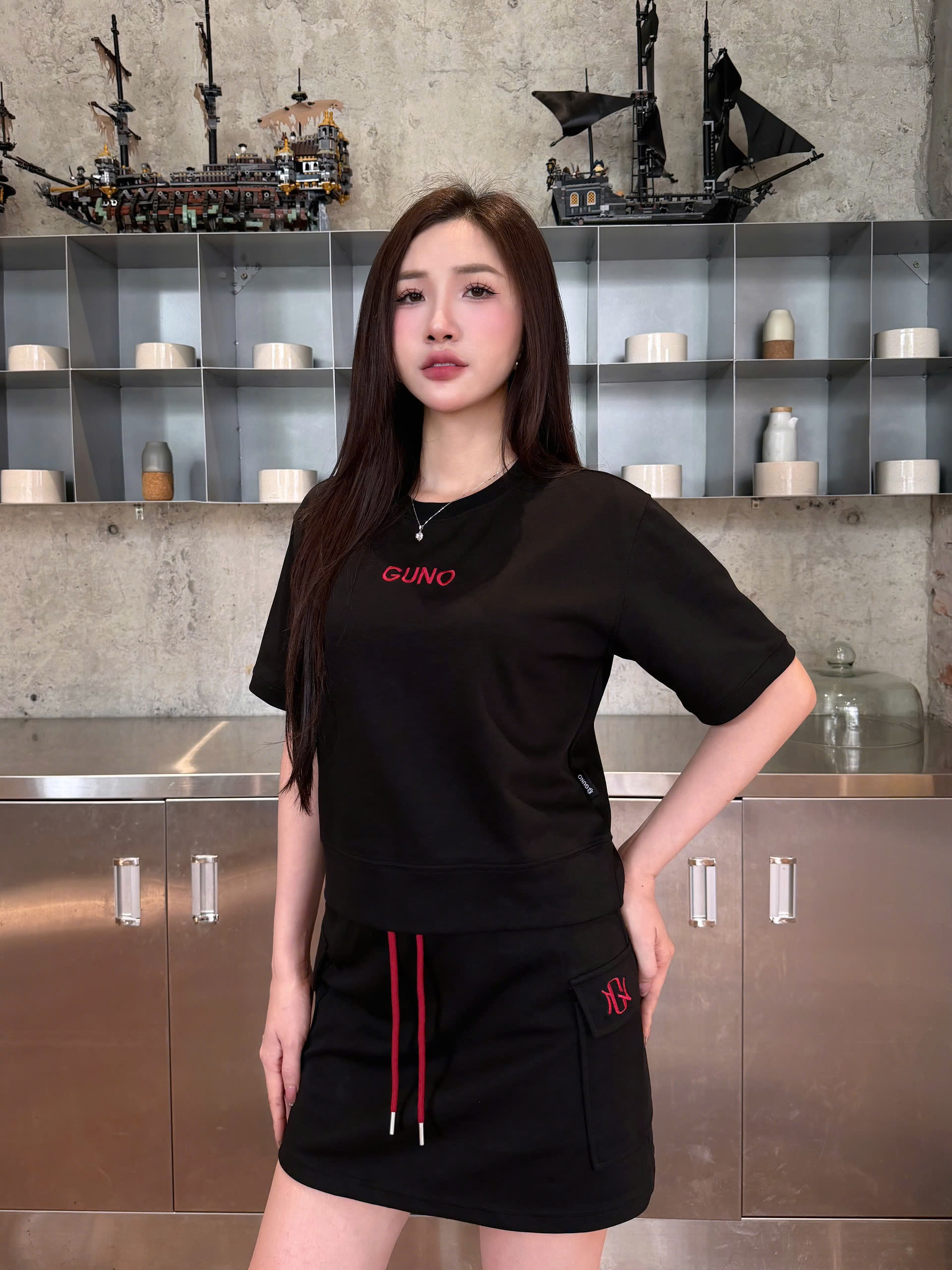 [BST MODAL COOL] Set chân váy Nữ GUNO vải modal cool thoáng mát cổ tròn ...