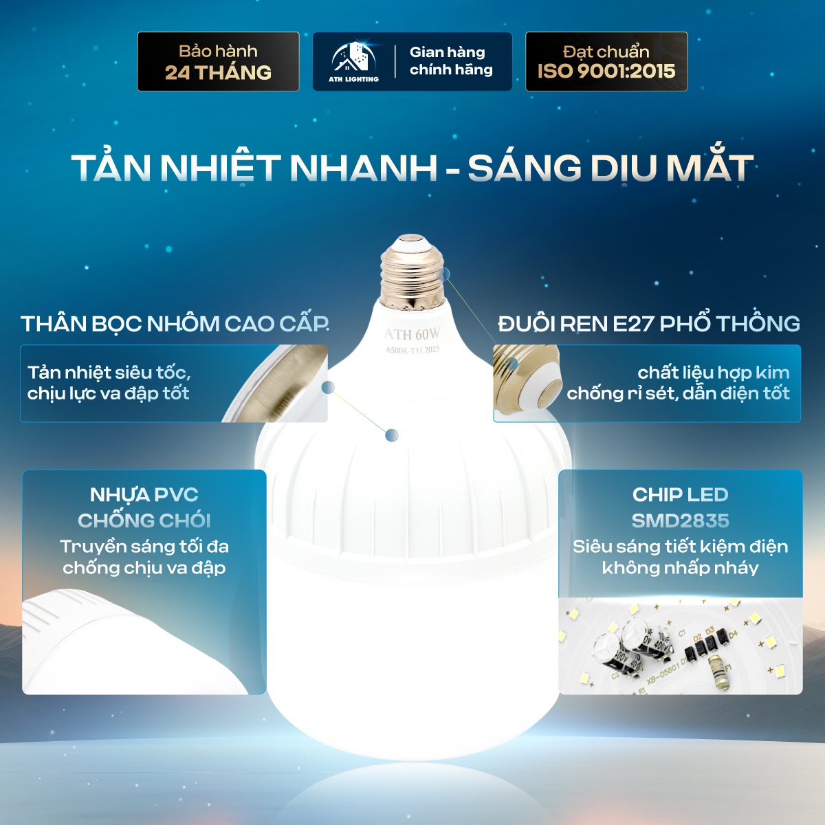Bóng Đèn LED BULD ATH LIGHTING Loại Led Buld Trụ Bọc Nhôm Chống Nước ...