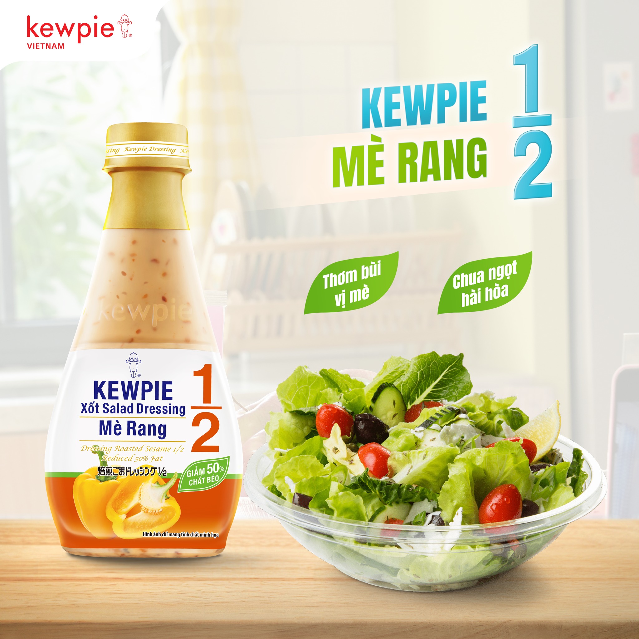 Combo 2 chai Xốt Salad Dressing Mè Rang 1/2 Giảm 50% Chất Béo Kewpie ...
