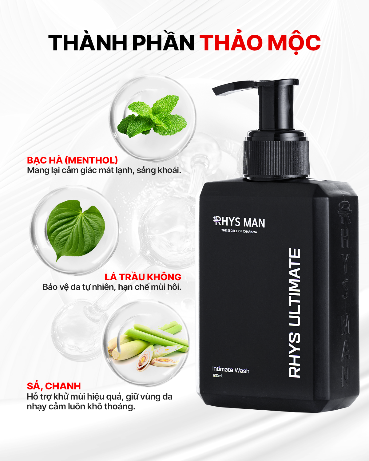 Sữa tắm gội nam 3in1 Rhys Man 350ml & Dung dịch vệ sinh nam bạc hà ...