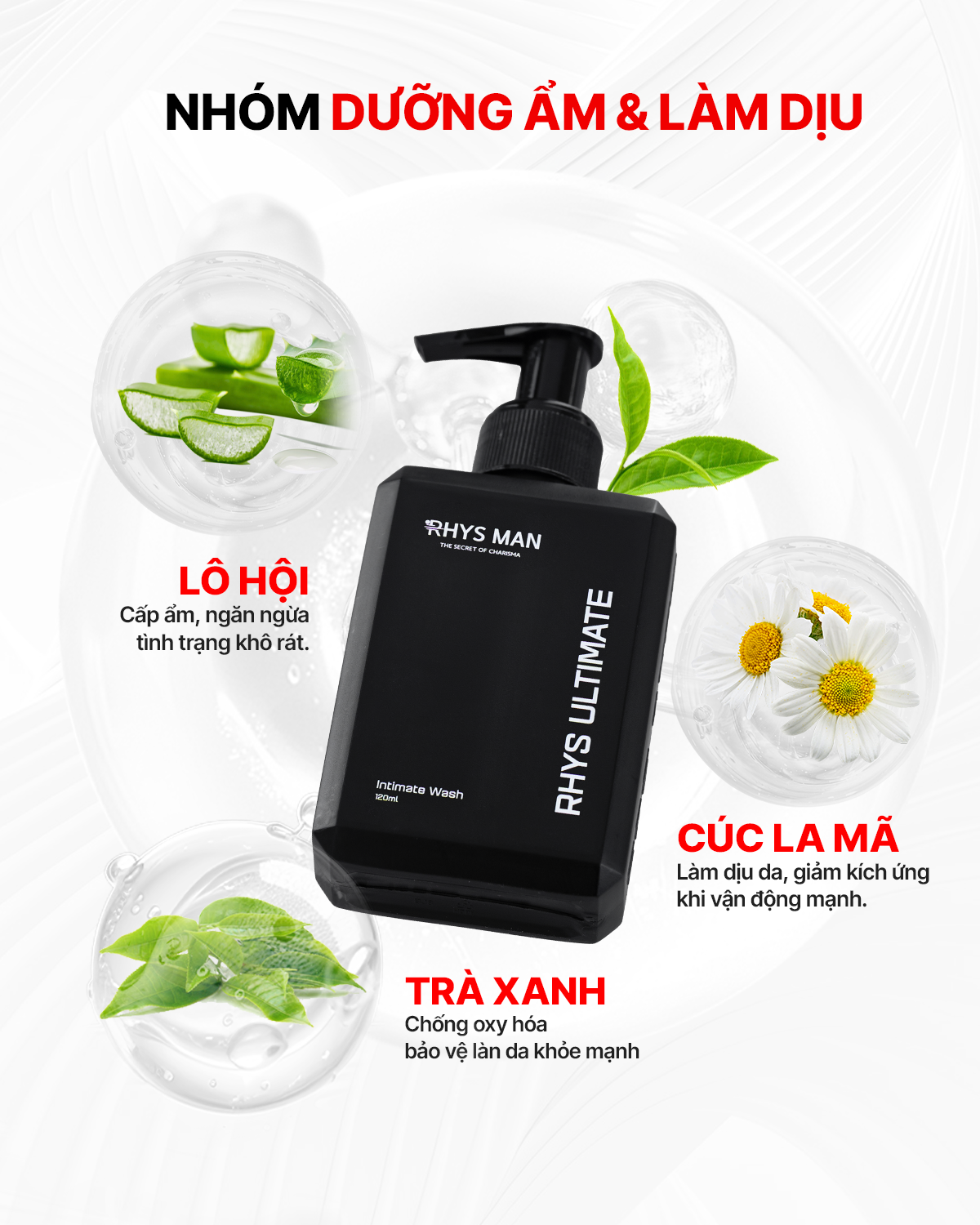 Bộ Quà Tặng - Sữa tắm gội 3in1 350ml, Dung dịch vệ sinh 120ml, Nước hoa nam 10ml RHYS MAN