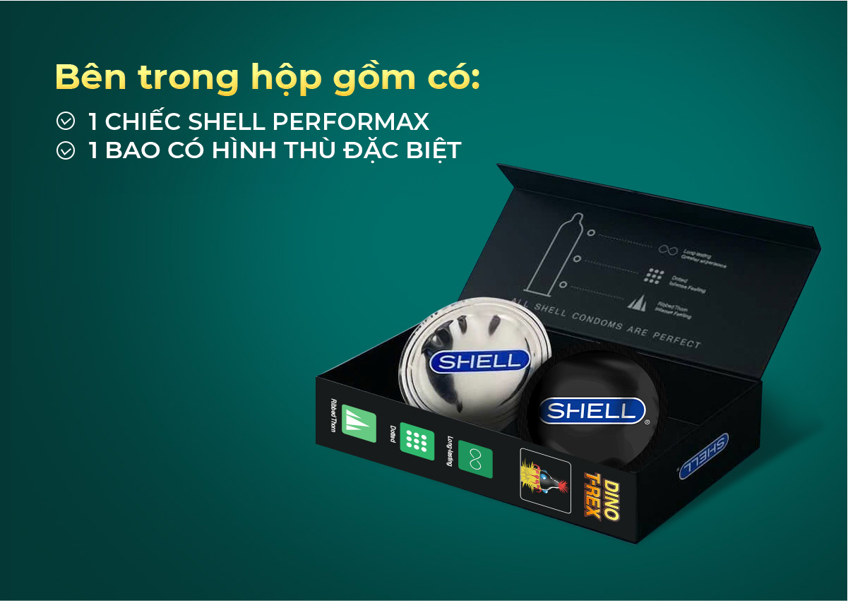 Bao cao su Shell Dino T-rex - 1 bao nhiều hàng gai, bi nổi lớn + 1 bao ...