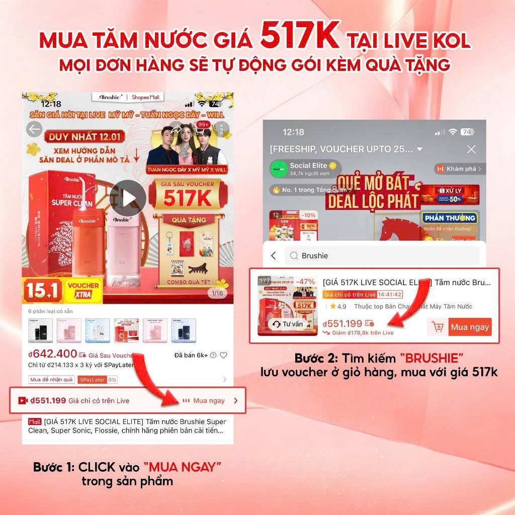 [GIÁ 577K LIVE SOCIAL ELITE] Tăm Nước Brushie Super Clean Bản Cải Tiến ...