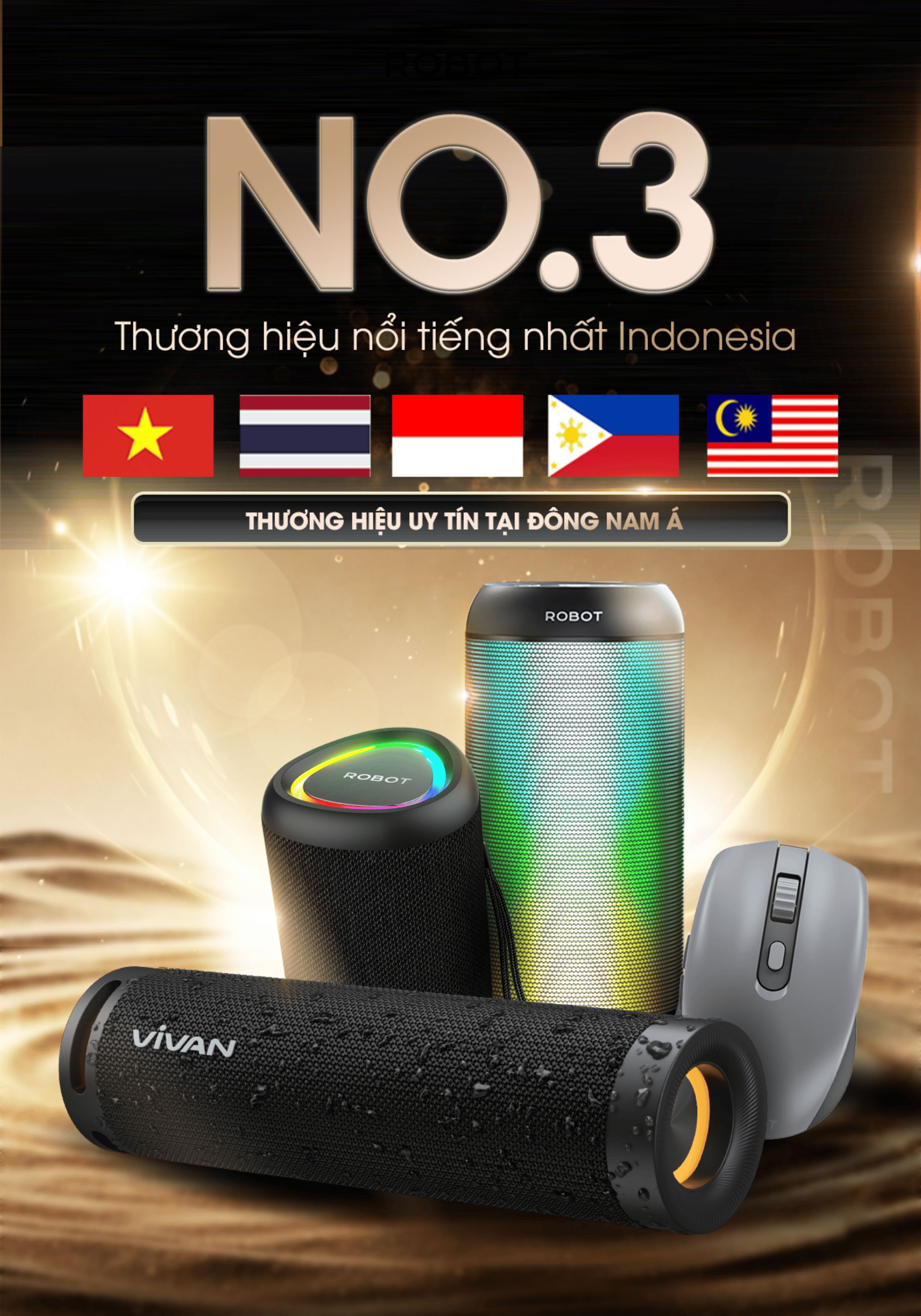 Loa Bluetooth Mini ROBOT RB120 Bass Mạnh công suất 5W LED RGB Kháng Nước IPX4 BH 12 THÁNG