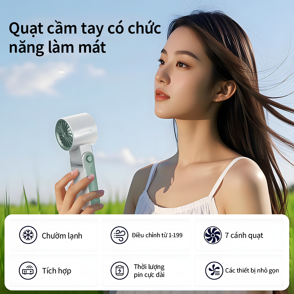 Quạt cầm tay mini cao cấp pin 8000mAh có chức năng sò lạnh gấp gọn gió ...