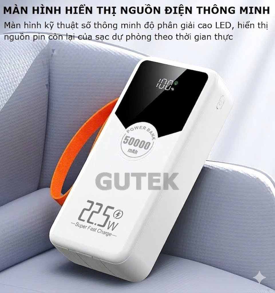 Sạc dự phòng 50000mAh sạc nhanh 22,5w dung lượng pin lớn có dây cắm nhiều điện thoại - Gutek GT230 – ảnh mô tả chi tiết 3