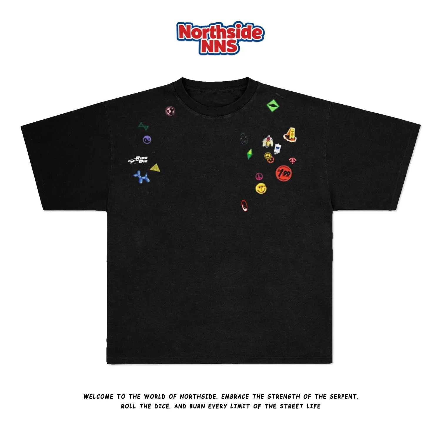 Áo Thun Nam Nữ Unisex Tay Lỡ Sticker Pack Black, Áo Phông Form Rộng ...