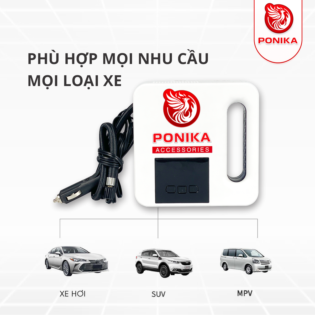 Bơm Lốp Xe Ô Tô PONIKA 12V-5A Cắm Tẩu , Phiên Bản 2026, Tự Ngắt Cao Cấp ...