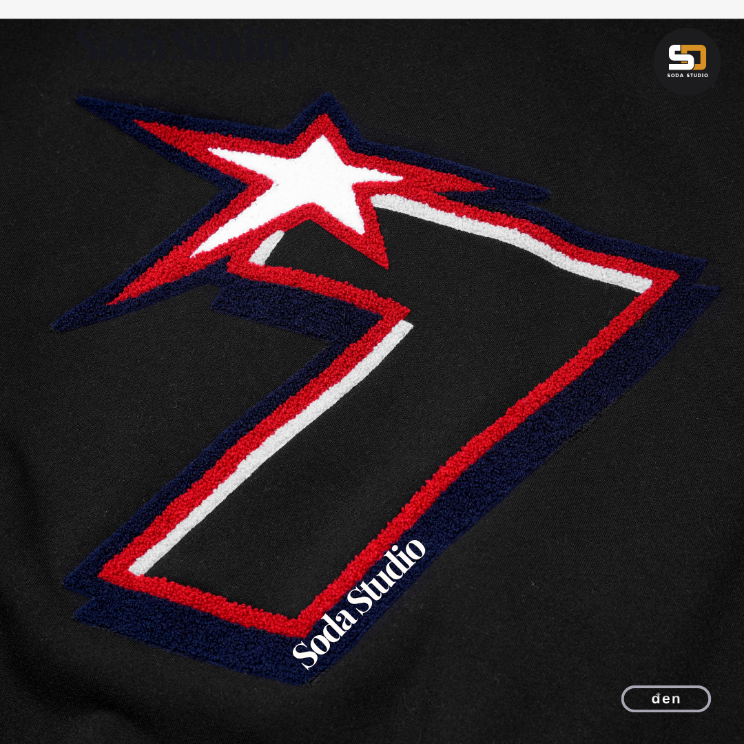 [SUMMER SALE]  Soda Studio| Áo Hoodie Form Boxy Thêu xù SE7EN FLASH - Áo khoác Thời trang Cổ cao thêu số 7 Unisex Nam Nữ