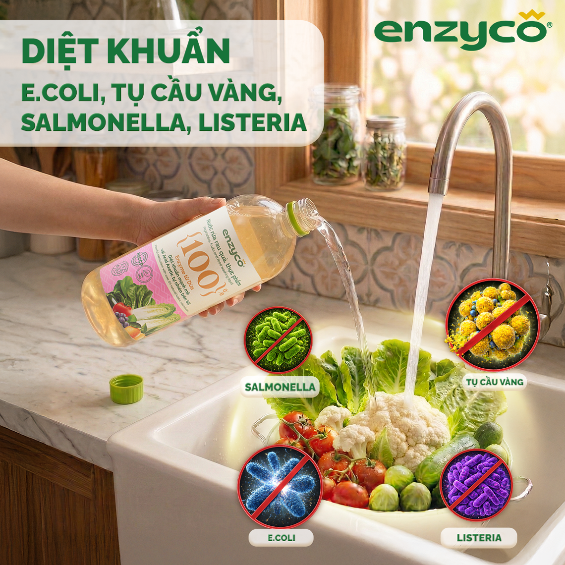 Nước Ngâm Rửa Rau Quả Hữu Cơ Enzyco 1L - Diệt Khuẩn E.Coli & Tụ Cầu ...