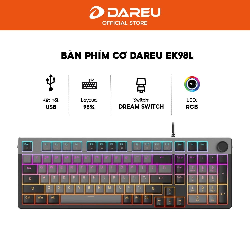 Bàn phím cơ DareU EK98L Grey Black - Dream Switch (Linear) - Layout 98 ...