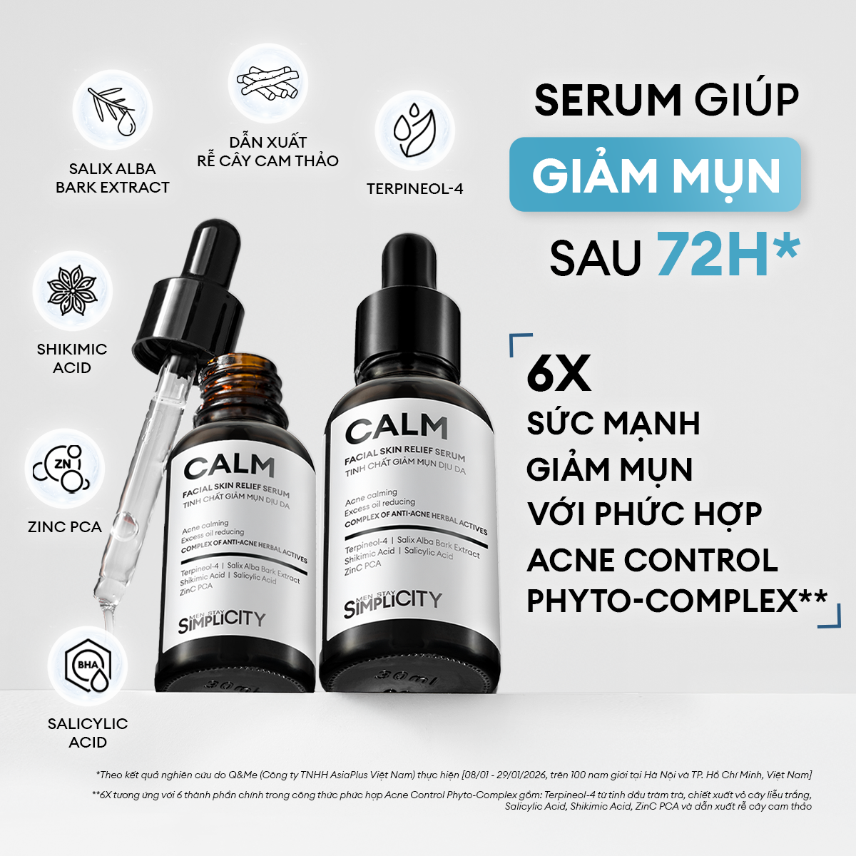 Combo Acne Duo giảm mụn sưng viêm cho nam Men Stay Simplicity: Sữa rửa mặt 100g và Serum Calm 30ml
