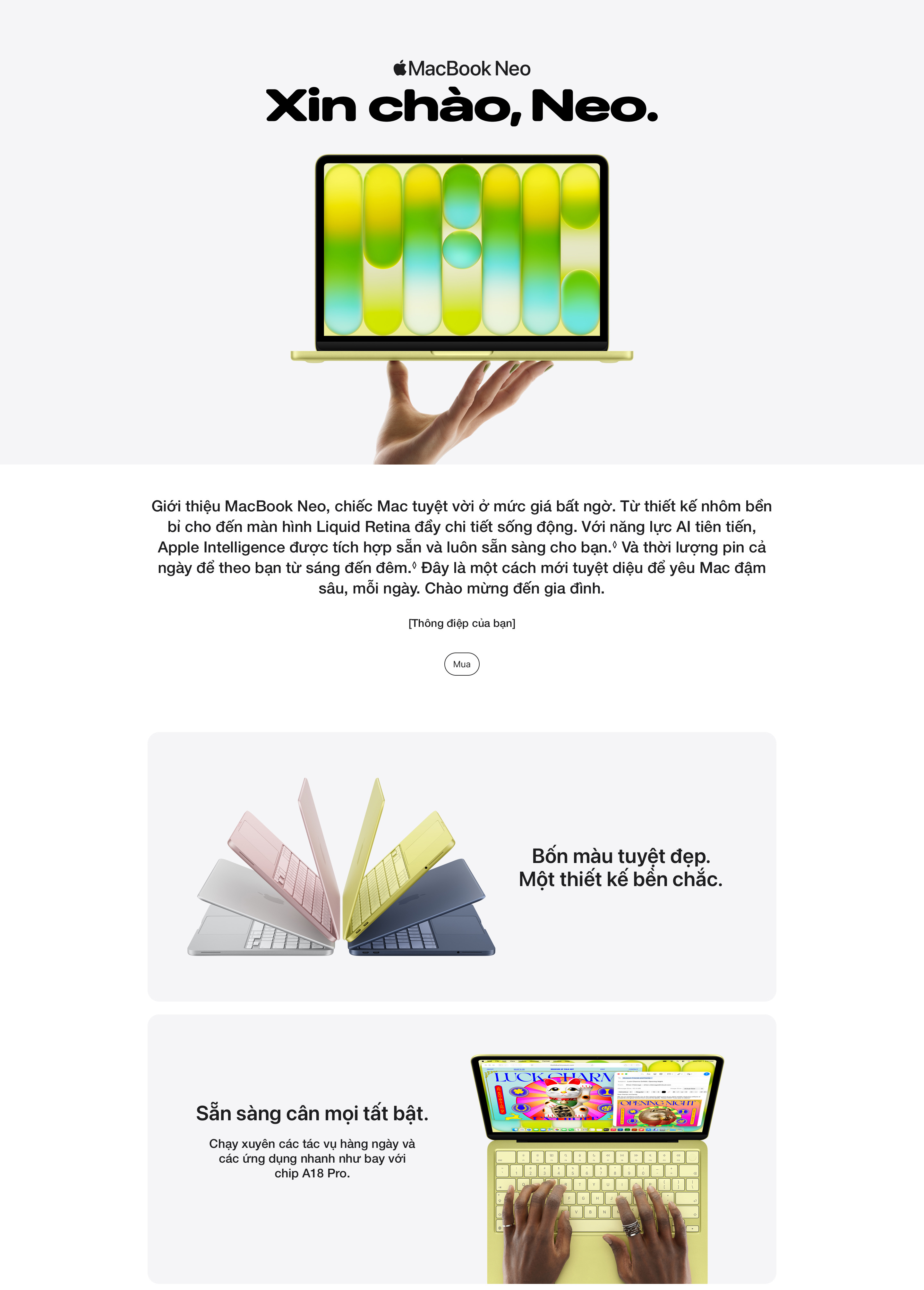 Máy tính xách tay Apple MacBook Neo A18 Pro 13 inch (6 core CPU | 5 core GPU | 8GB RAM | 256GB/512GB SSD)