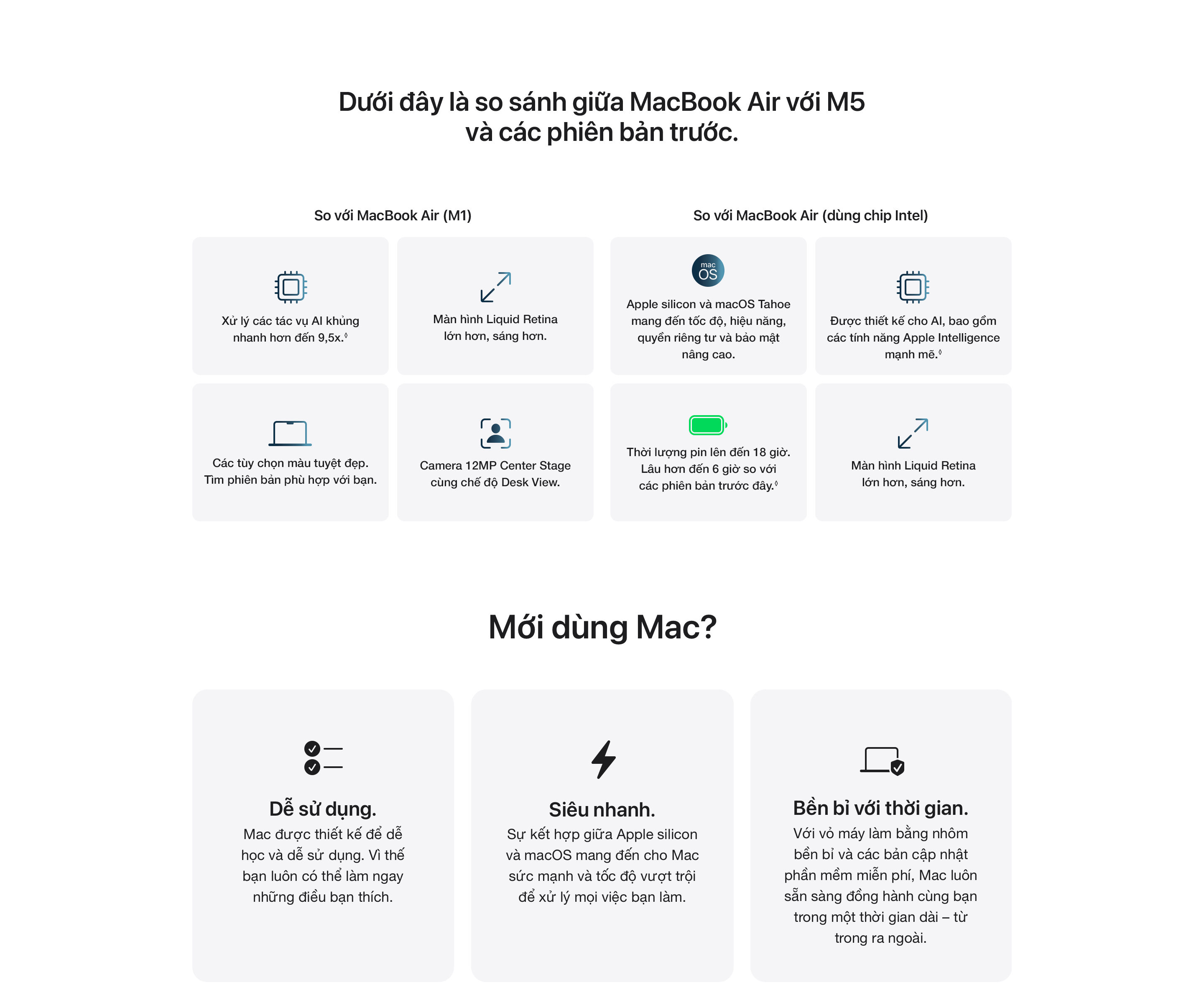 Máy tính xách tay Apple MacBook Air 13.6 inch, M5, 16GB ram, 10-core CPU, 8-core GPU, 512GB, sạc 30W